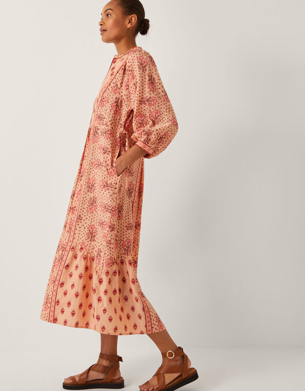 Sibyl Contrast Print Midi Dress, Orange (CORAL), large