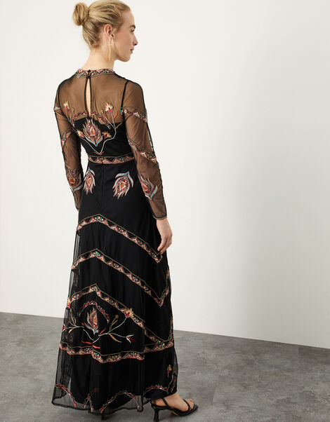 Sophie Embellished Maxi Dress in Recycled Polyester Black, Black (BLACK), large