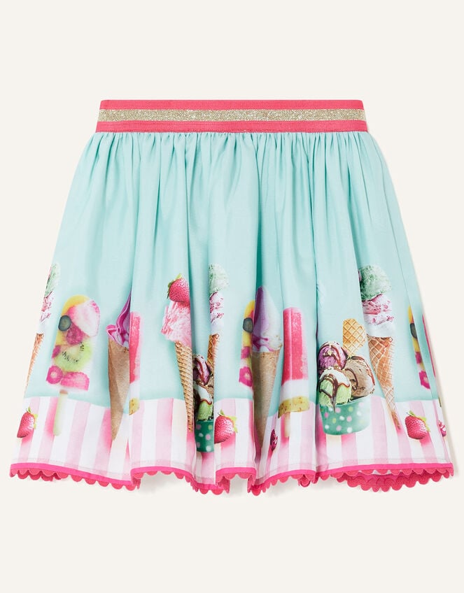 Ice-Cream Border Hem Skirt, Blue (AQUA), large