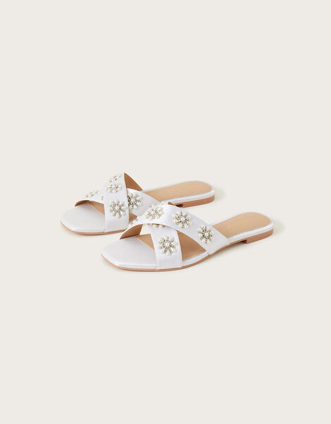 Embellished Flat Bridal Sandals, Ivory (IVORY), large