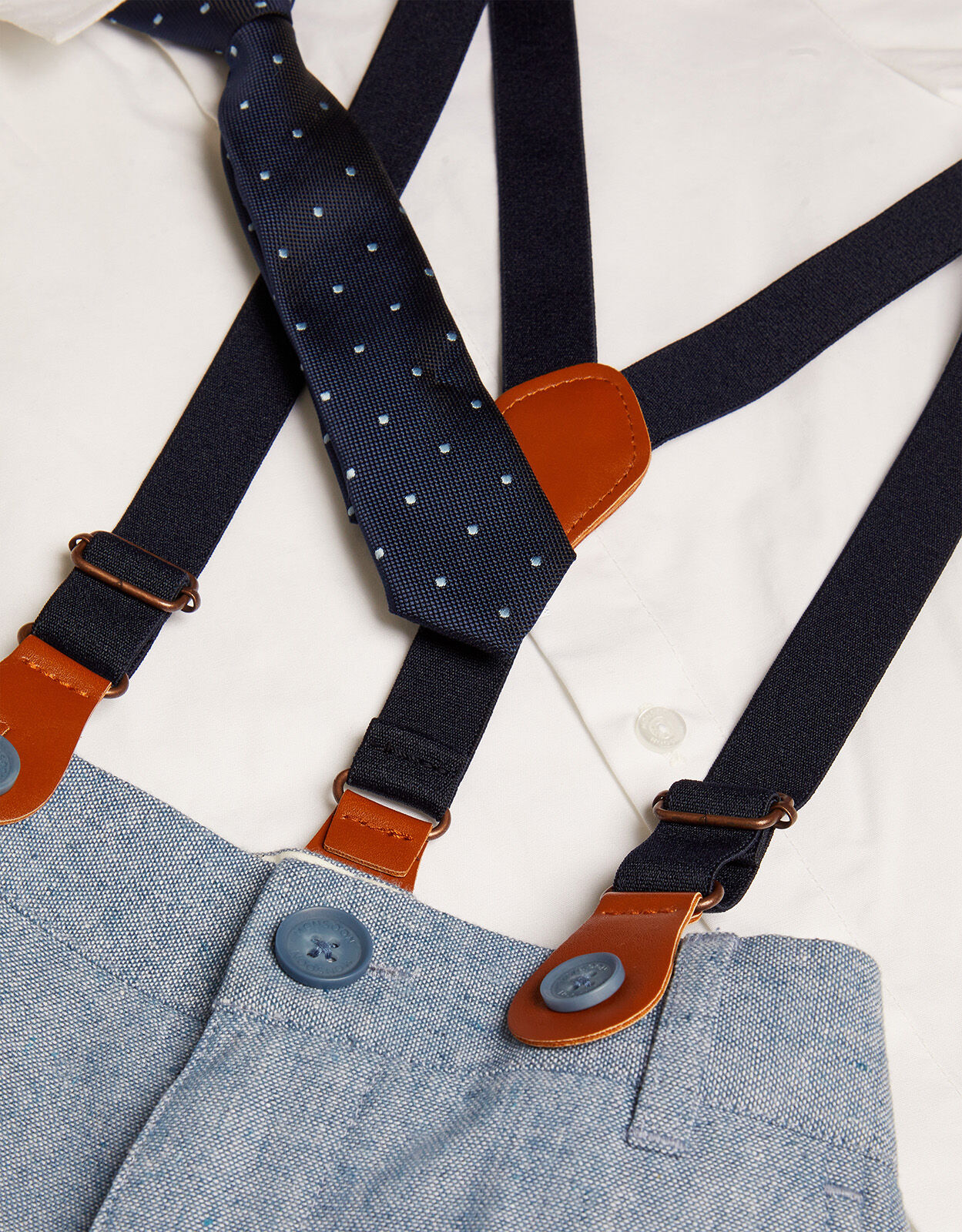 Navy Blue & Orange Striped Trouser Braces (with Black Leather Dual 2 in 1  Button and Clip Attachment) from Ties Planet UK