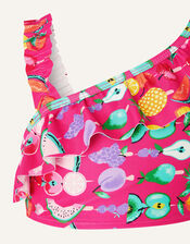 Fruit Print One-Shoulder Bikini Set, Pink (PINK), large