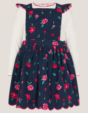 Baby Floral Top & Corduroy Dress Set, Blue (NAVY), large