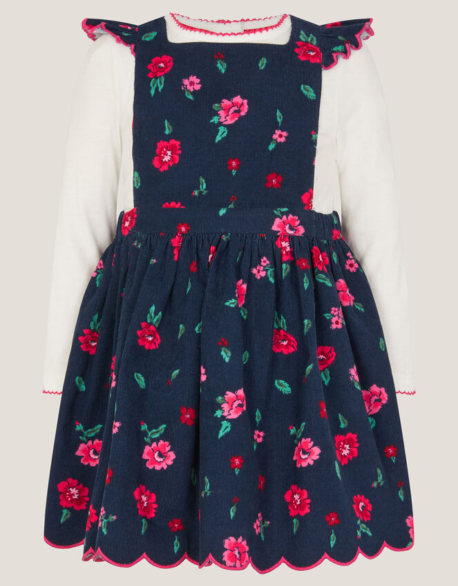 Baby Floral Top & Corduroy Dress Set, Blue (NAVY), large