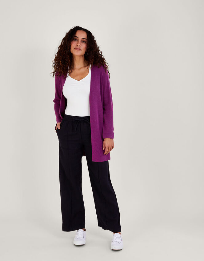 Button Detail Ribbed Longline Cardigan, VIOLET, large
