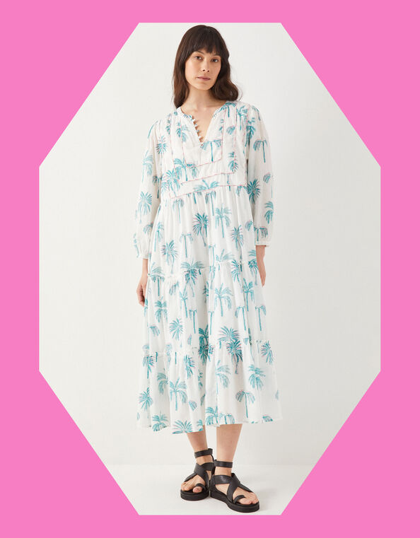 East Pami Palm Print Midi Dress, Ivory (IVORY), large