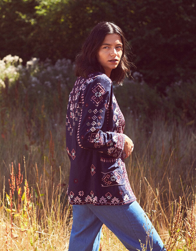 Navy Embroidered Jacket with LENZING™ ECOVERO™, Blue (NAVY), large