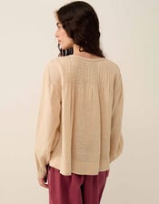 East Liza Pintuck Linen Top, Camel (BEIGE), large