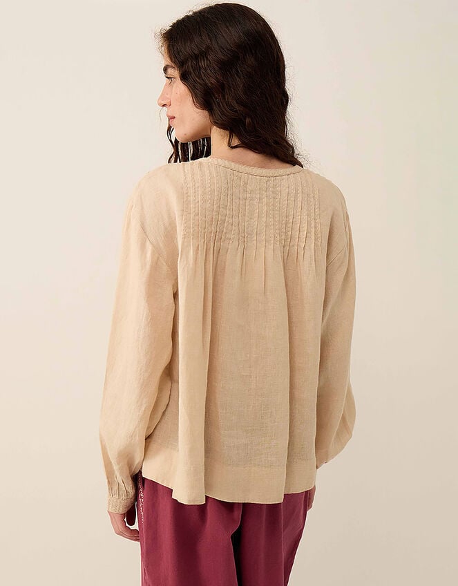 East Liza Pintuck Linen Top, Camel (BEIGE), large