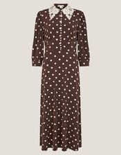 Paris Polka Dot Jersey Midi Dress, Brown (CHOCOLATE), large