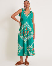 Mila Border Print Midi Dress, Teal (TEAL), large