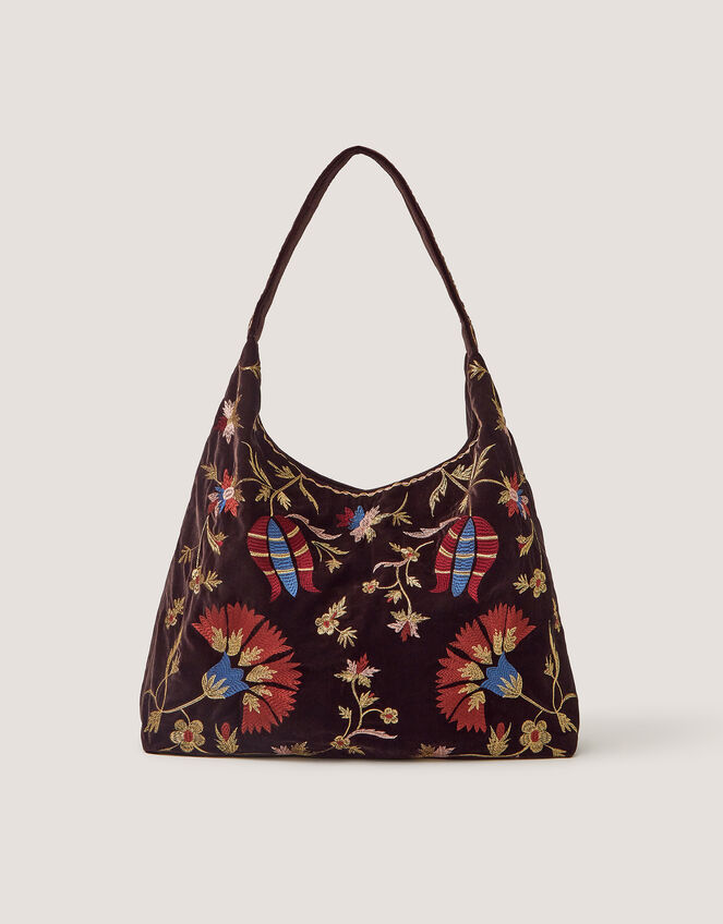 Hatti Embroidered Velvet Crossbody Bag, , large