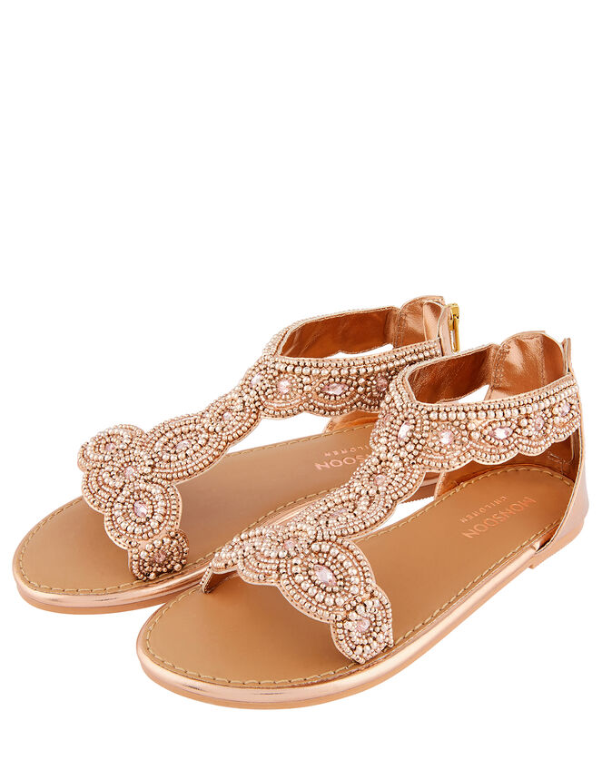 Embellished Metallic Sandals, Gold (ROSE GOLD), large