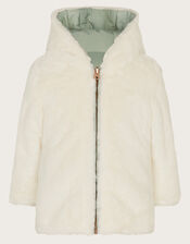 Baby Reversible Faux Fur Coat, Green (SAGE), large