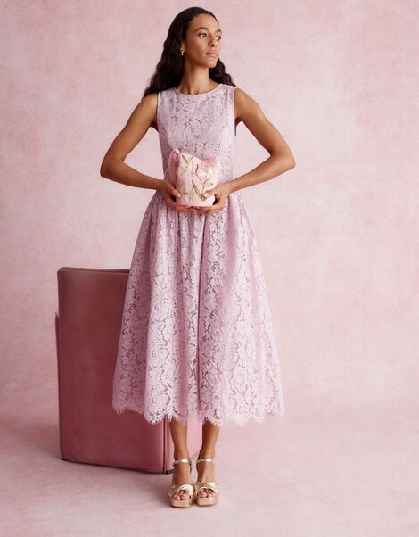 Lydia Sleeveless Lace Midi Dress, Pink (PINK), large