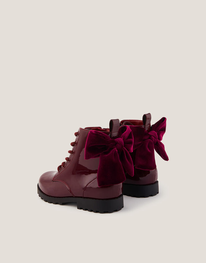 Bow Patent Lace Up Boots, Red (BURGUNDY), large