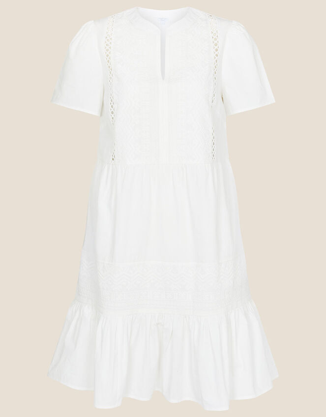 Embroidered Frill Hem Dress, Ivory (IVORY), large