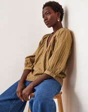 Suzi 3/4 Sleeve Check Top, TOFFEE, large