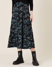 Floral Tiered Midi Skirt in LENZING™ ECOVERO™, Black (BLACK), large