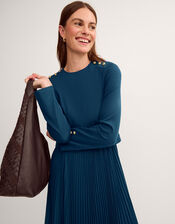 Penny Long Sleeve Pleated Midi Dress, Teal (TEAL), large