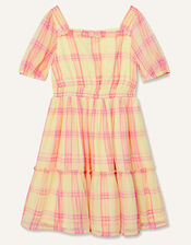 Check Puff Sleeve Dress, Yellow (YELLOW), large