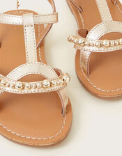 Leather Beaded Anklet Sandals, Gold (GOLD), large