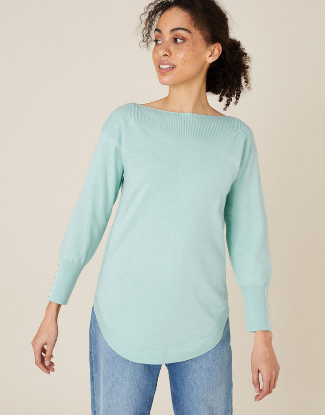 Slash Neck Knit Jumper, Green (MINT), large
