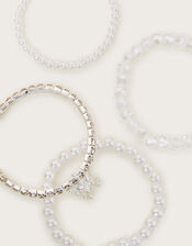 4-Pack Diamante Pearl Butterfly Bridesmaid Bracelets, , large