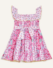 Baby Aztec Shirred Frill Dress , Pink (PINK), large