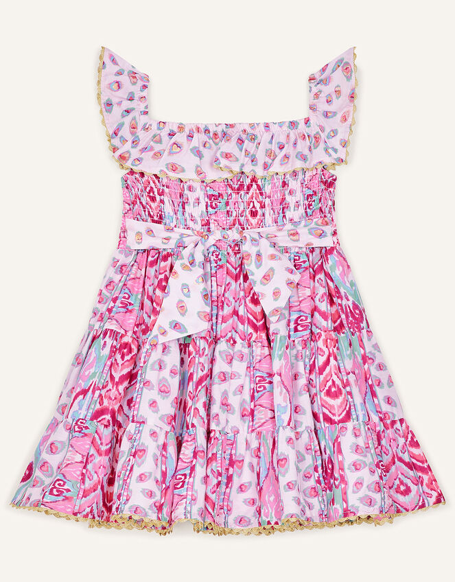 Baby Aztec Shirred Frill Dress , Pink (PINK), large