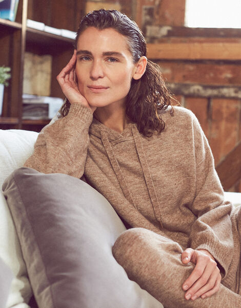 LOUNGE Knit Pocket Hoody Camel, Camel (OATMEAL), large