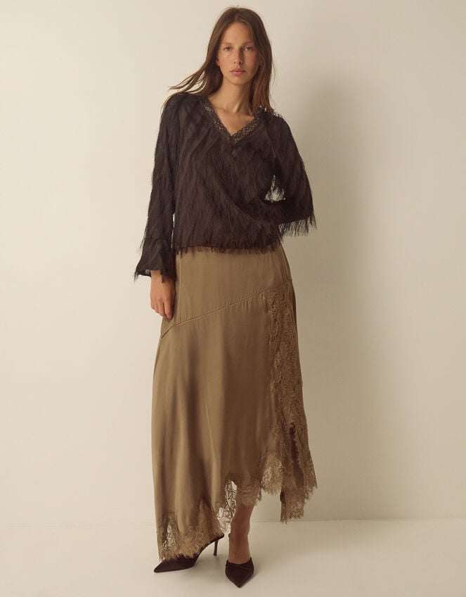 Tawn V-Neck Fringe Top, Brown (CHOCOLATE), large