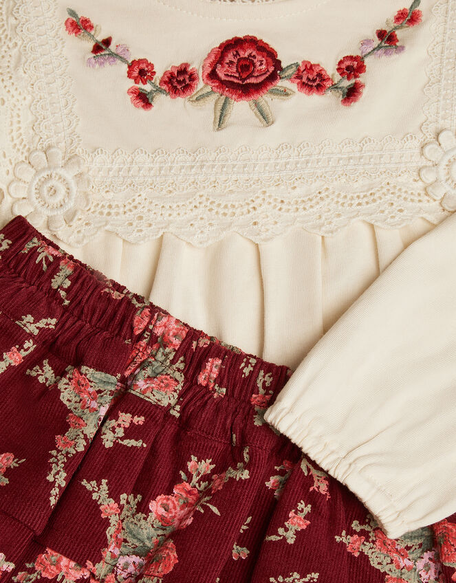 Baby Floral Top & Corduroy Trousers Set, Cream (CREAM), large