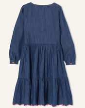 Embroidered Chambray Dress, Blue (BLUE), large