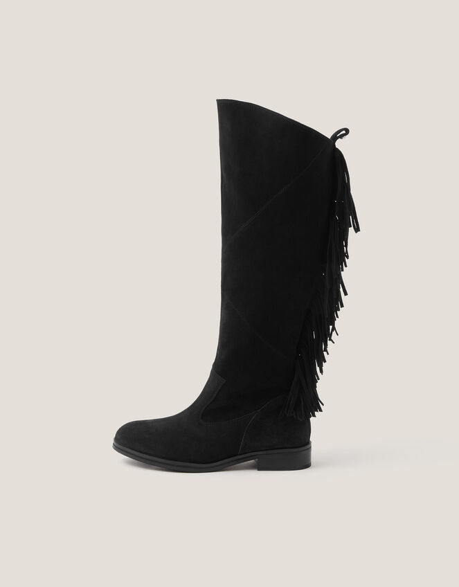 Flo Fringe Suede Knee High Boots, Black (BLACK), large