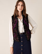 Embroidered Velvet Waistcoat, Black (BLACK), large