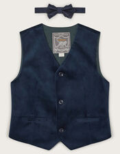 Velvet Waistcoat and Bow Tie, Blue (NAVY), large