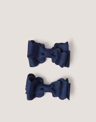 2-Pack School Scallop Bow Hair Clips, Blue (NAVY), large