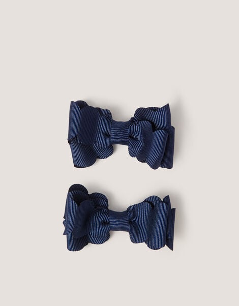 2-Pack School Scallop Bow Hair Clips, Blue (NAVY), large