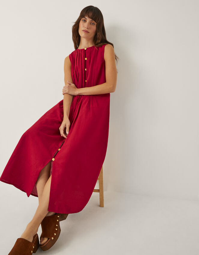 Monica Sleeveless Pleated Midi Dress, Red (RED), large