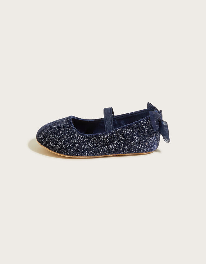 Glitter Velvet Bow Walkers, Blue (NAVY), large