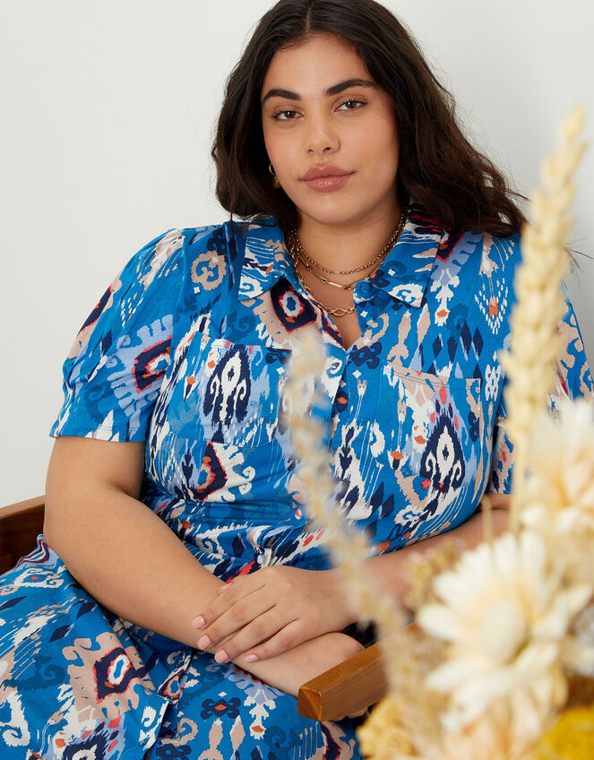 Darella Ikat Print Dress with LENZING™ ECOVERO™, Blue (BLUE), large