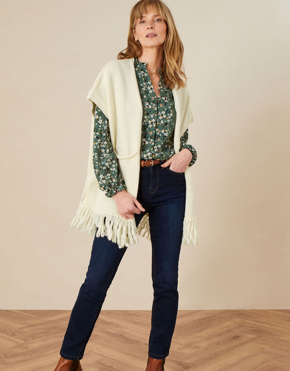 Pocket Fringe Knitted Wrap, , large