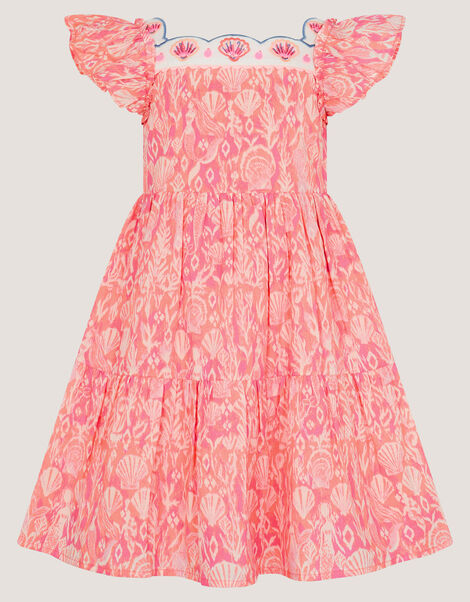 Embroidered Shell Print Dress, Pink (PINK), large