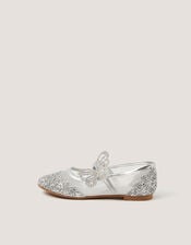 Butterfly Glitter Ballet Flats, Silver (SILVER), large
