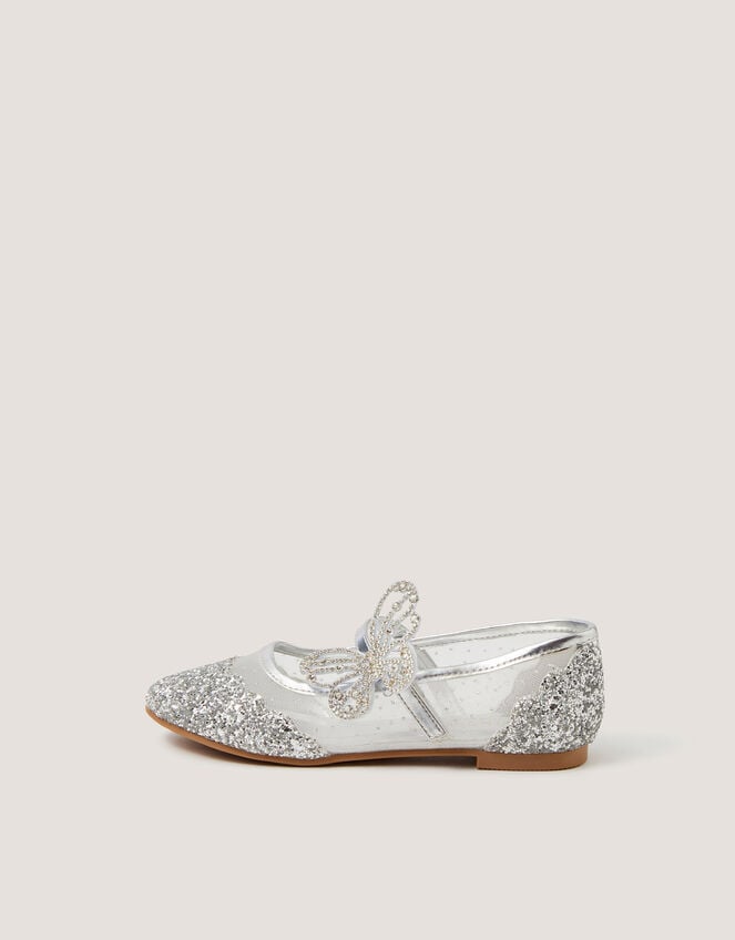 Butterfly Glitter Ballet Flats, Silver (SILVER), large