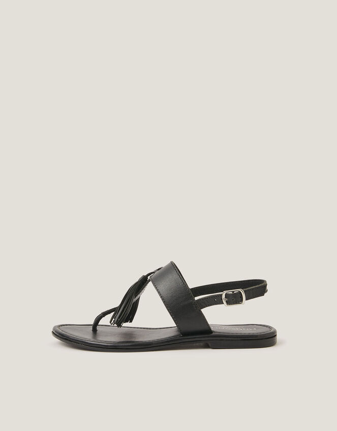 Cali Tassel Leather Sandals, Black (BLACK), large