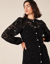 Francesca Floral Lace Shirt Dress, Black (BLACK), large