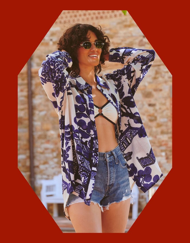 One Hundred Stars Giant Willow Print Oversized Shirt, , large