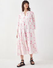 East Millie Hand-Screen Floral Print Midi Dress, Pink (PINK), large